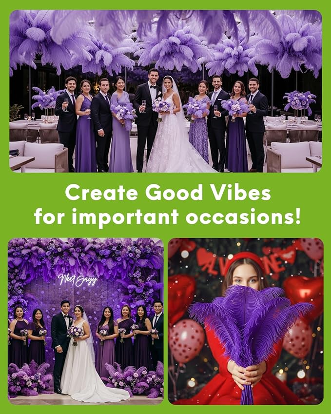 NEWONG 30pcs Purple Ostrich Feathers Natural Bulk 9-12inch(23-30cm) Vase Craft Wedding Home Party Centerpieces Christmas Day Decoration
