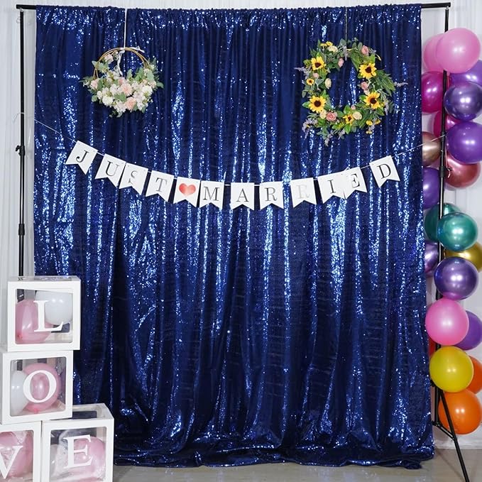 Poise3EHome 7Ft x 7Ft Navy Blue Sequin Backdrop, Glitter Thick Satin Sequin Background Drapes, Sequence Xmas Thanksgiving Backdrop for Wedding Party Holiday Festival Decor