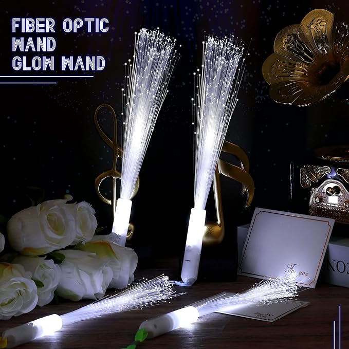 100 Pcs White Fiber Optic Wands Bulk Wedding Sparklers Party Favors LED Light Glow Sticks with 3 Modes Long Flashing Glow for Birthday Wedding Bridal Shower Glow in the Dark Party Favors