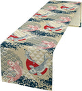 Japanese Table Runner Oriental Tradition Kio Fish Art Printed Burlap Runner Home Kitchen Dining Table Living Room Decor Fabric 1 Panel W13xL60in