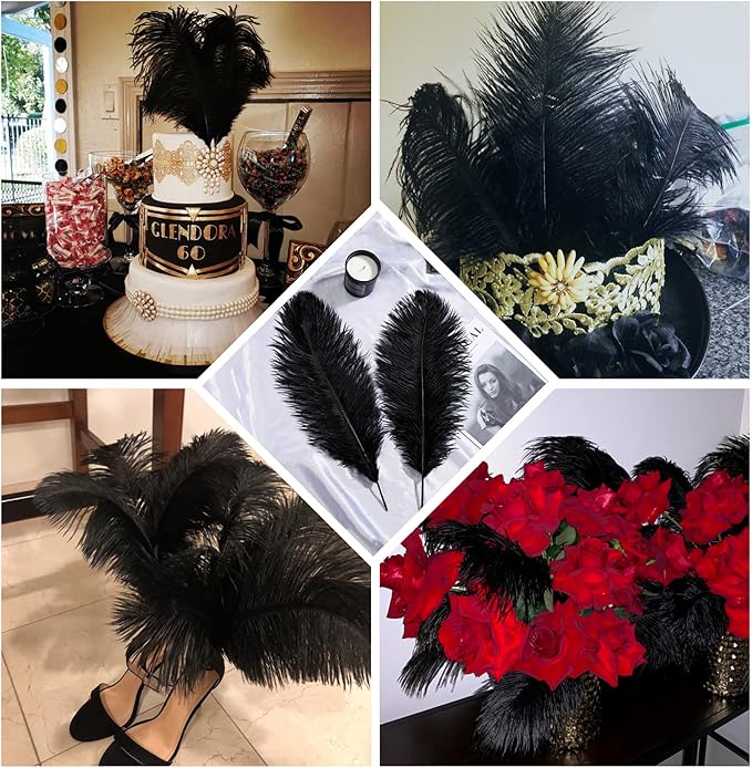 Larryhot Black Ostrich Feathers Bulk - 16-18 inch 10pcs Feathers for Vase,Wedding Party Centerpieces and Home Decorations (Black)