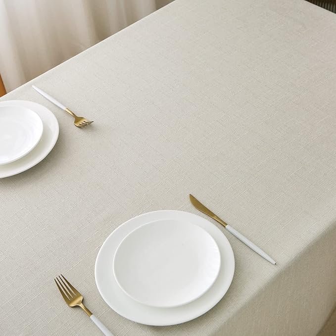 NLMUVW Ivory Tablecloth for Rectangle Tables 84 Inch, Linen Table Cloth Rustic Water Resistant Farmhouse Table Cover for Kitchen Dining Coffee, 54 x 84 Inch
