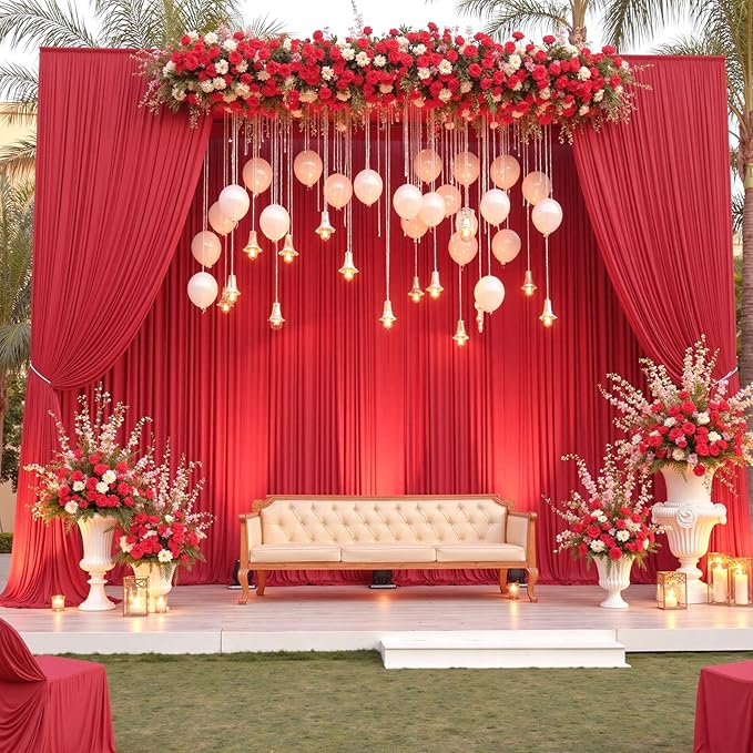 20×14ft Wrinkle Free Red Backdrop Curtain for Wedding Parties,2 Panels 5×14ft Height Soft Silky Polyester Backdrop Drapes Red Photo Back Ddrop Curtains for Event Photography Christmas Background Cloth