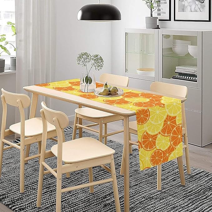 Orange Lemon Table Runner Spring Summer Orange Lemon Slices Botanical Fruit Dinner Runner for Farmhouse Baby Shower Party Holiday Home Kitchen Dining Table Decor 13x90