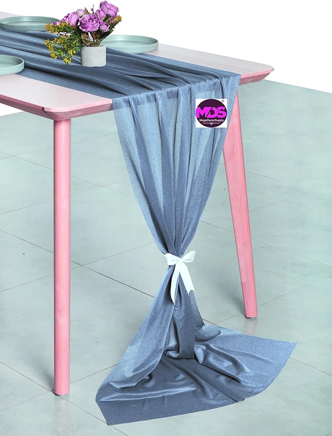 MDS Halloween Chiffon Table Runner - 15 Pack, 29 x 170 Inches, 14ft Each - Sheer Spooky Table Runners for Haunted House Parties, Trick-or-Treat Tables, Witchy Décor, Wedding & Events - Dusty Blue