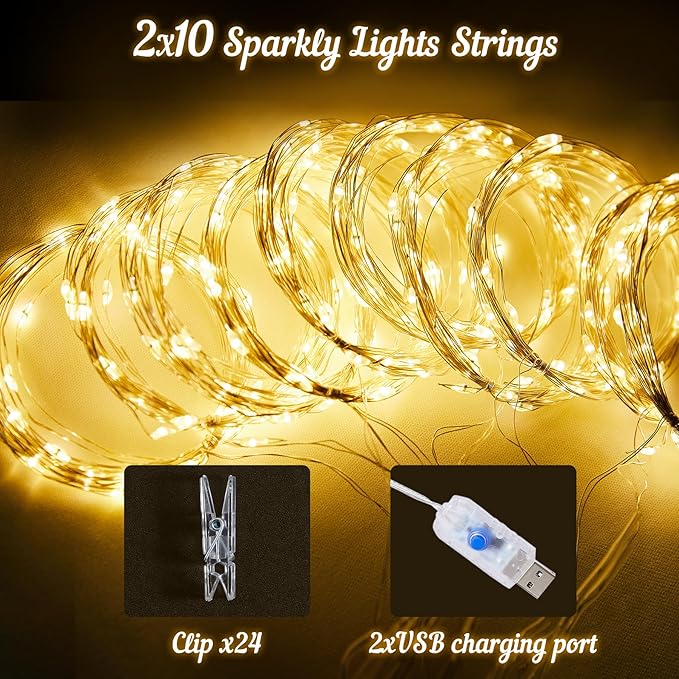 gogoparti 20x8ft White Tulle Backdrop Curtains with Lights for Party Wedding Baby Shower, Sheer Drape Backdrop Curtains for Birthday Party Photo Booth Background Decoration