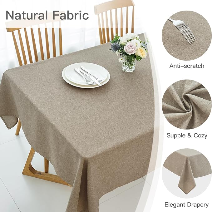 maxmill Linen Textured Rectangular Tablecloth Water Resistant Wrinkle Free Spill-Proof Stain Proof Table Cloth for Dining Room Decoration, Banquet Party Wedding Holiday Dinner, 60 x 84 Inch, Mocha