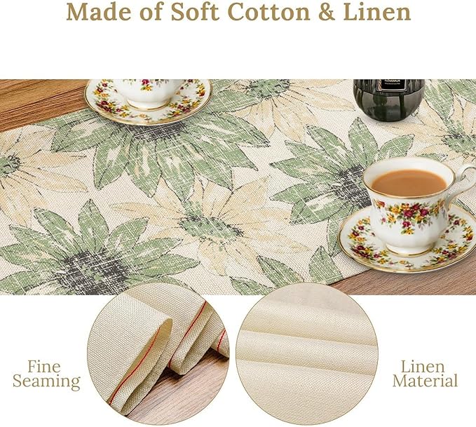 Chrysanthemum Vintage Floral Table Runner, Elegant Yellow Sunflower Spring Summer Elegant Pattern Artichokes Flower Table Runner for Party Kitchen Dining Living Room Decor, 13x60 Inch