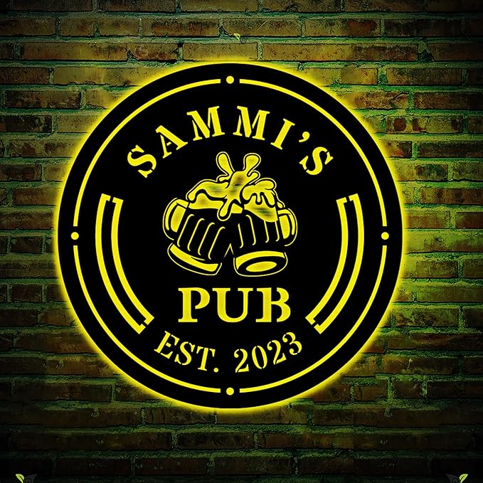 Personalized Bar Metal Art LED Light Beer Bar Metal Sign Custom Bar Sign Beer Bar Metal Wall Art Beer Mug Cheer Name Sign Bar Pub Decoration