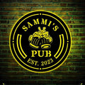 Personalized Bar Metal Art LED Light Beer Bar Metal Sign Custom Bar Sign Beer Bar Metal Wall Art Beer Mug Cheer Name Sign Bar Pub Decoration