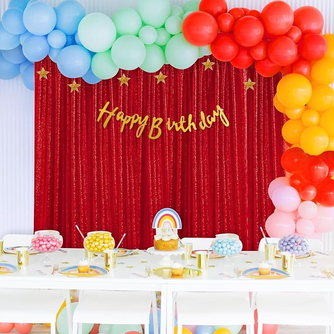 Red Sequin Backdrop Curtain 7ft x 7ft Background Drapes for Birthday Wedding Valentines Day Wall Decorations