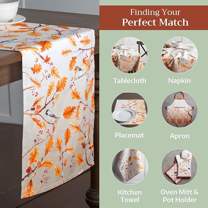 Maison d' Hermine Table Runner 100% Cotton Single Layer Table Runners 108 inches Long for Thanksgiving Christmas Decorations Home Kitchen Dining Party Wedding (Oak Leaves, 14.5" x 108")