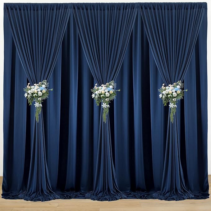 20 ft x 8 ft Navy Blue Backdrop Curtain Panels, 4 Panels 5 ft x 8 ft Wrinkle Free Polyester Photography Backdrop Drapes, Wedding Party Home Decoration Supplies