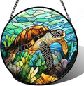 Stained Glass Window Hanging - Cute Sea Turtle Suncatcher for Door Garden Yard Blue Ocean Sun Catchers Decor Christmas Mother's Day Birthday Children's Gifts for Women Mom Nana Friend 6.3 in
