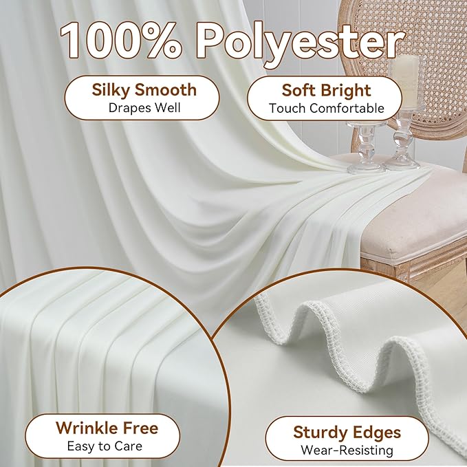 40×14ft Wrinkle Free Ivory Backdrop Curtain, Soft Silky Easy to Drape Cream Wedding Drapes for Backdrop, 8 Panels 5×14ft Photo Backdrop Curtains for Parties Birthday Photography Background Cloth