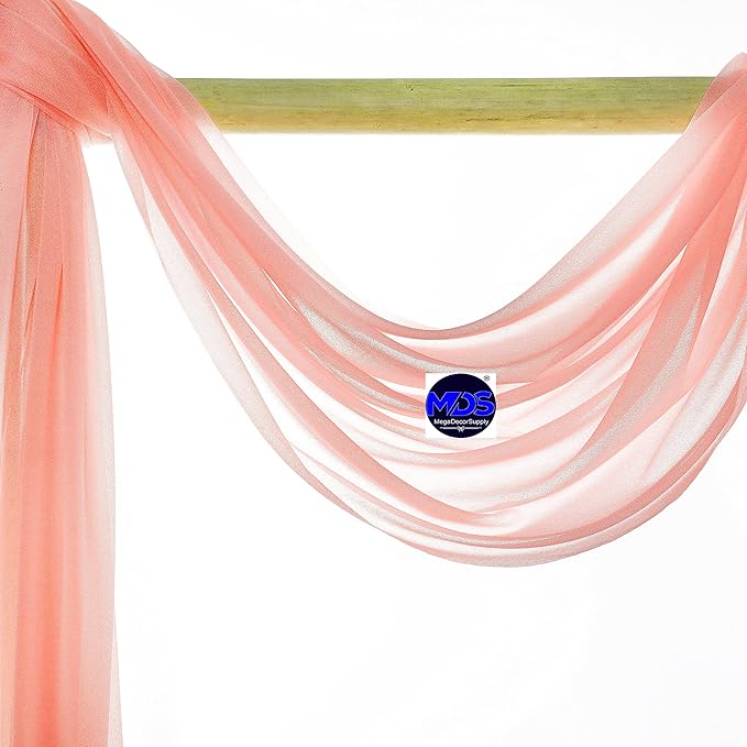 MDS Halloween Chiffon Draping Fabric - 2 Panel, 30" Wide x 40ft Long - Sheer Spooky Arbor & Canopy Drapery for Haunted House Backdrops, Party Ceilings, DIY Costumes & Themed Events - Peach