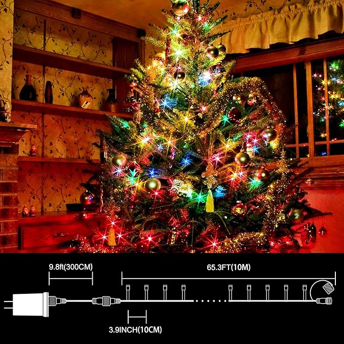 LAMPHOME 33ft Christmas Decorative Mini Lights, 100 LED Transparent Wire Fairy Starry String Lights Plug in, 12 Lighting Modes, for Indoor Outdoor Xmas Tree Wedding Party Decoration (Warm+Multicolor)