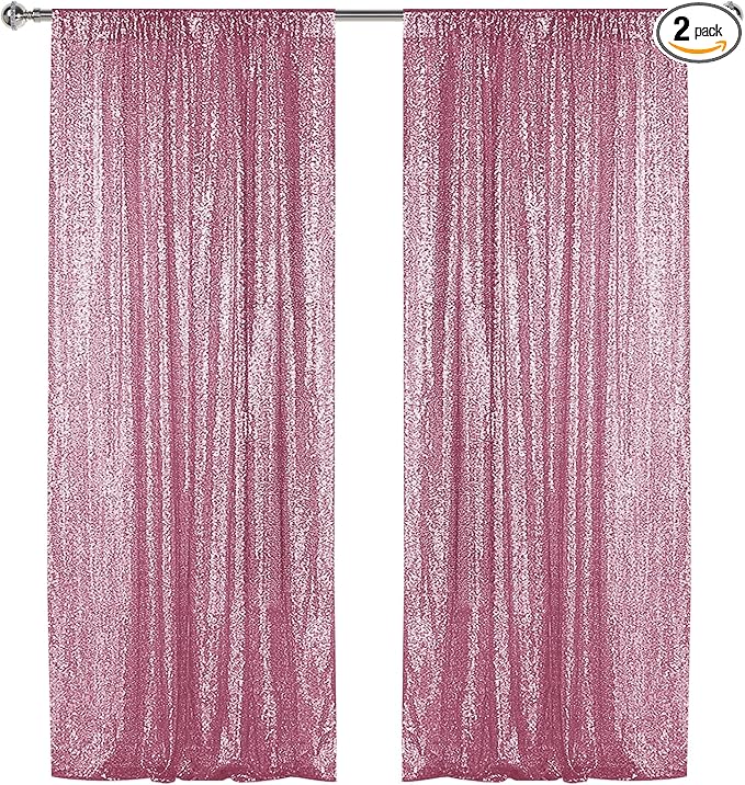 Sugargirl Pink Sequin Backdrop Curtain 2 Panels 2FTx8FT Glitter Pink Background Drapes Sparkle Photography Backdrop for Party Wedding Birthday Wall Decoration