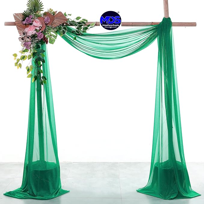 MDS Halloween Chiffon Draping Fabric - 2 Panel, 30" Wide x 40ft Long - Sheer Spooky Arbor & Canopy Drapery for Haunted House Backdrops, Party Ceilings, DIY Costumes & Themed Events - Emerald Green