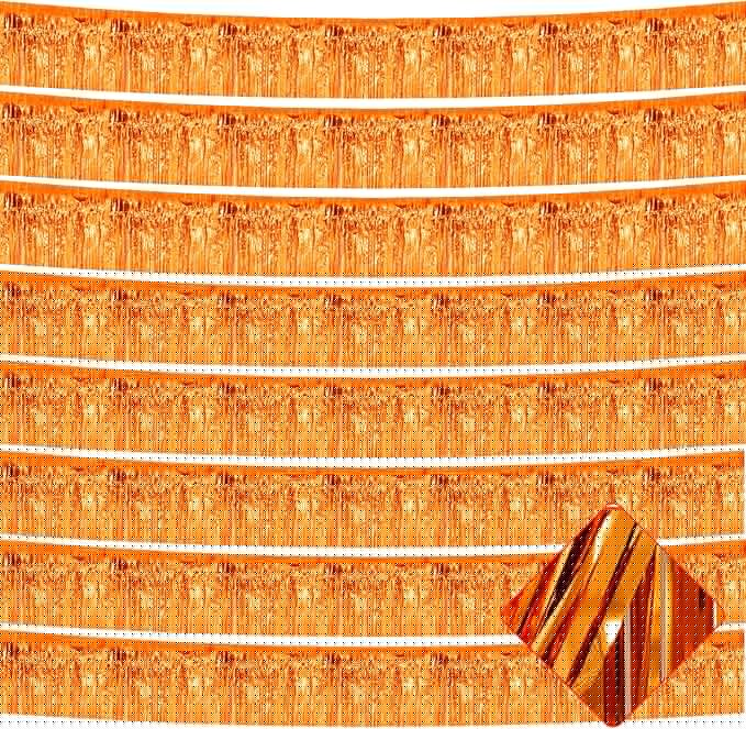 10 Pack 10 Feet Foil Fringe Garland Metallic Tinsel Streamers Banner Wall Hanging Curtain Backdrop for Parade Floats, Bachelorette, Wedding, Birthday, Halloween, Christmas Party Decorations(Orange)