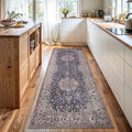 Bloom Rugs Washable Non-Slip 10 ft Runner - Dark Blue/Beige Traditional Medallion Runner for Entryway, Hallway, Bathroom, and Kitchen - Exact Size: 2.5' x 10'