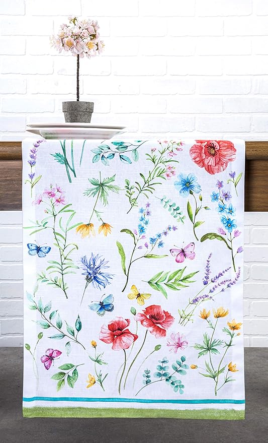 Maison d' Hermine Table Runner 100% Cotton Single Layer Table Runners 72 inches Long Decorative for Kitchen Dining Party Baby Shower Wedding Bridal Shower Spring Summer (Just Floral, 14.50" x 72")