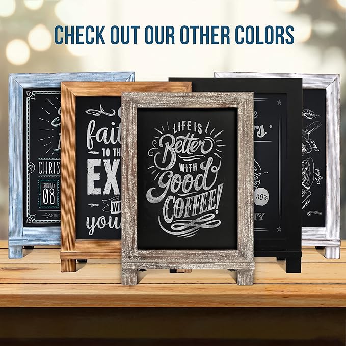HBCY Creations Rustic Torched Wood Tabletop Chalkboard with Legs/Vintage Wedding Table Sign/Small Kitchen Countertop Memo Board/Antique Wooden Frame (9.5” x 14” Inches) (Torched Brown)