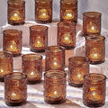 DARJEN Amber Votive Candle Holders Set of 36- Glass Candle Holders Bulk for Flameless LED Tea Waxes, Vintage Candle Holder for Wedding & Home Table Decor, Vintage Parties