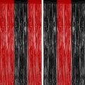 2 Pack Backdrop Curtains, 3.28 FT x 7.05 FT Black and Red Party Decor, Metallic Party Streamer Tinsel Foil Fringe Curtains, Foil Curtains Backdrop Halloween Decorations Party Supplies