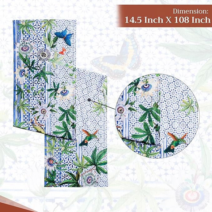 Maison d' Hermine Table Runner 100% Cotton Double Layer Table Runners 108 inches Long Decorative for Home Kitchen Dining Party Wedding Bridal Shower Spring Summer (Passiflora, 14.50" x 108")