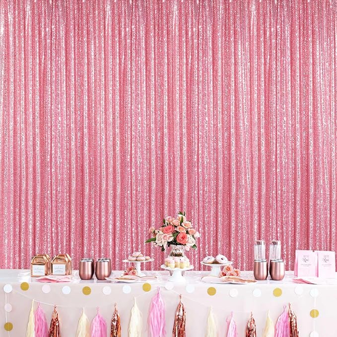 Backdrop Drapes Curtains Panels with Rod Pockets Blush Pink Sequin Party Backdrop 3 Pcs 2x8FT