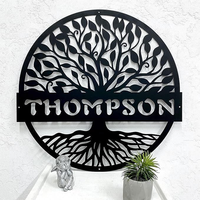 RealSteel Personalized Metal Wall Art - Custom Tree of Life Design with Family Name - Circular Metal Sign - Personalized Wedding, Anniversary, or Housewarming Gift (36")