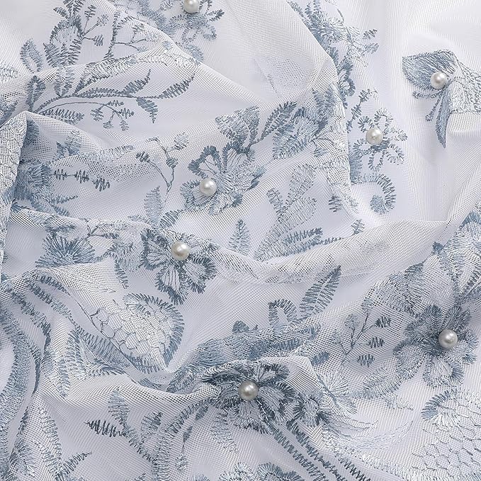 VISIONTEX White Sheer Voile Curtains, Decorative Blue Embossed Butterflies Rod Pocket Window Drapes for Home Kitchen, Living Room and Bedroom 54 x 72 Inch, Set of 2 Curtain Panels