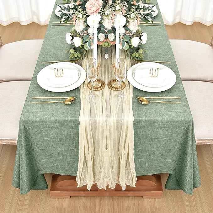 Fitable Faux Linen Tablecloths for Rectangle Tables: Water & Stain Resistant Farmhouse Table Cloth, Washable Burlap Textured Table Covers for Kitchen Dining Party(2 Pack, 60x120 Inch, Sage Green)
