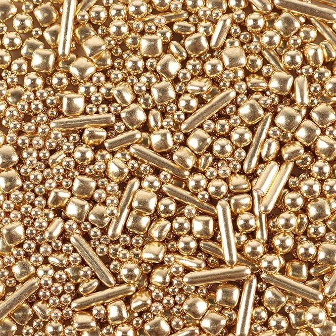 Gold Sprinkles for Cake Decorating, Gold Pearl Sugar Cupcake, Cookies, Ice Cream Toppings, 7 Ounces Cake Decorationss Baking, Perfect for Wedding Shower, New Year’S Eve