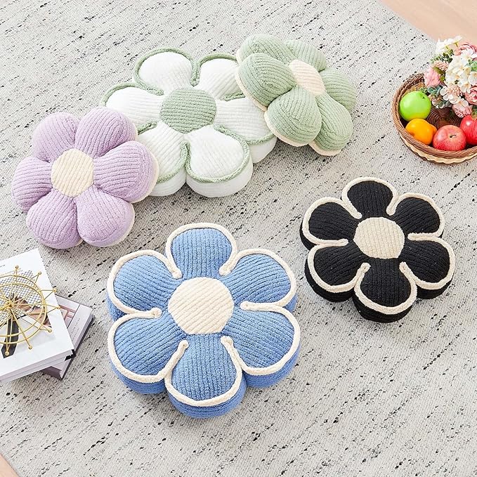 Flower Pillow, Soft Flower Decorative Throw Pillow, Cute Daisy Flower Shaped Seating Floor Cushion Room Décor Plush Pillows for Sofa Couch Bed (13.7 Inch, Sage Green)