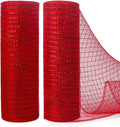 Ribbli 2 Rolls Red Mesh Ribbon,10 inch x 30 feet(10Yard) Each Roll,Metallic Red with Foil,Christmas Ribbon for Wreath Swags and Decorating
