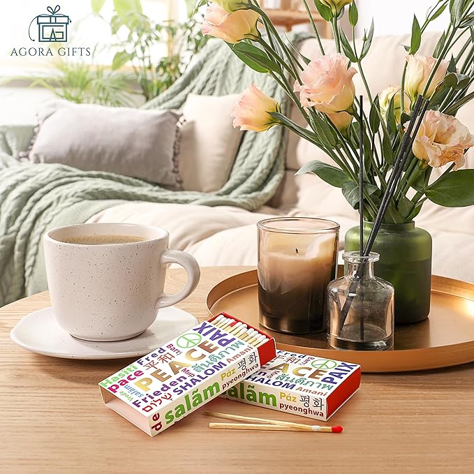 Decorative Matches Box -4-Inch Long Matches for Candles with Strike - Wooden Colorful Candle Sticks with Rainbow Tips - 50 Pc Match Sticks - Matchbox Designs of Your Choice (2 Unique Box Designs)
