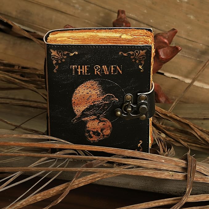 Leather Gothic Journal Magical Raven Skull Spiral Notebook Mystery Crow Journal Grimoire Witchcraft Spellwork Journal Great for Halloween and Raven Lovers Aesthetic Leather Journal for Men and Women