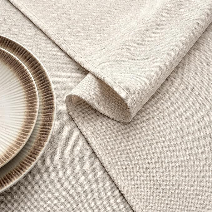 MIULEE Grayish White Linen Tablecloth 60x104 Inch Rectangle Table Cloth Waterproof,Stain Resistant & Wrinkle Resistant for Dining Party Wedding