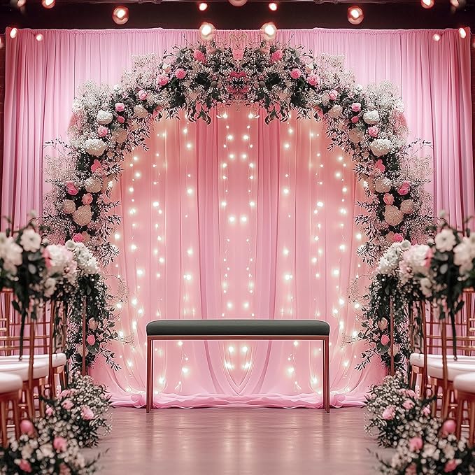 40ftx12ft Wrinkle Free Pink Backdrop Curtain, 8 Panels 12FT Height Pink Wedding Backdrop Drapes, Silky Polyester Back Drop Cloth for Birthday Photography Background Party Backdrop Draping