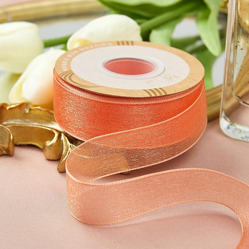 1 Inch Wide Sheer Chiffon Ribbon - Pearl Silk Woven Ribbon Suitable for Gift Wrapping, Wedding Decor, Home Decor, Girl Hair Accessories Handmade DIY (25 Yards/roll) (Tangerine)