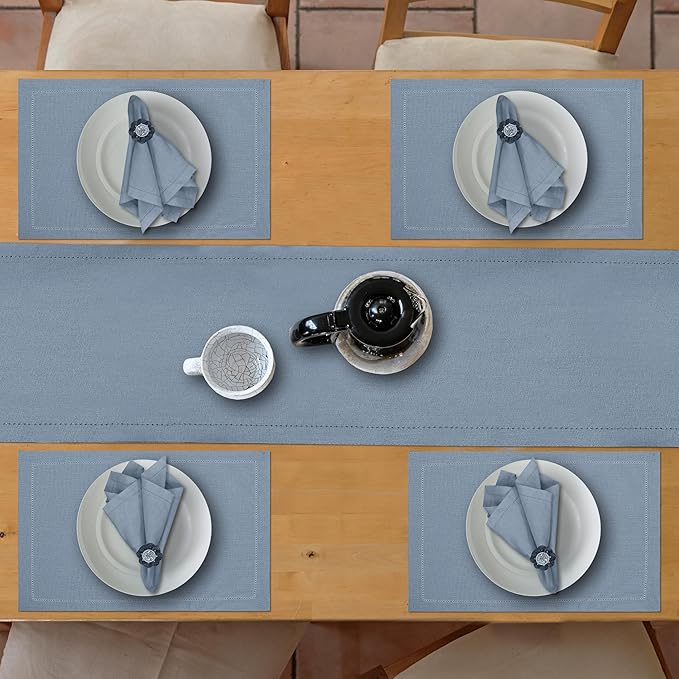 Ruvanti Linen Table Runner 108 Inches, Classic Hemstitch, Washable, Reusable, Non-Slipping, Stain Resistant- Perfect for Parties, Weddings, Dinners, Thanksgiving, Christmas, Indoor use – Grey