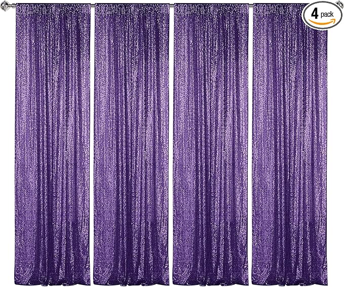 Sugargirl Purple Sequin Backdrop Curtain 4 Panels 2FTx8FT Glitter Purple Background Drapes Sparkle Photography Backdrop for Party Wedding Birthday Wall Decoration