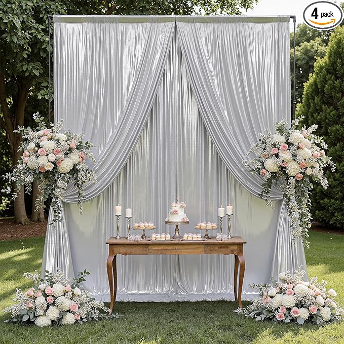 Outpain Thick 20 ft x 10 ft Silver Sequin Backdrop Curtain for Parties, Wrinkle Free Glitter Photo Backdrop Drapes 4 Panels 5x10ft Silver Back Drop Cloth for Wedding Christmas Photography Background