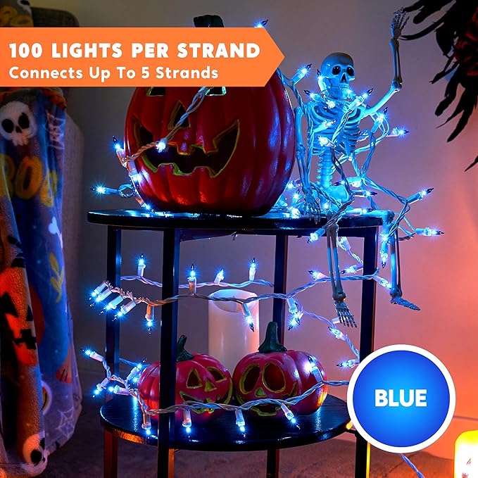 Joiedomi Christmas Lights Outdoor,100 Count Blue Christmas Tree Lights Indoor,21.4ft String Xmas Decorations for Dorm Classroom Bedroom Holiday Wedding Party,White Wire