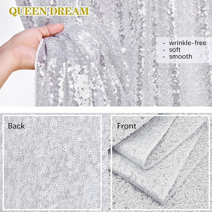 Silver Sequin Backdrop Curtains Drapes 6 Pieces 2ftx8ft Sparkly Christmas Background for Brithday Wedding Fabric Decoration