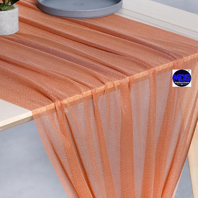 MDS Halloween Chiffon Table Runner - 25 Pack, 29 x 120 Inches, 10ft Each - Sheer Spooky Table Runners for Haunted House Parties, Trick-or-Treat Tables, Witchy Décor, Wedding & Events - Coral Peach