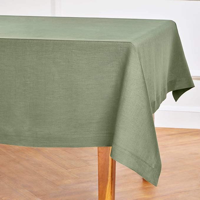 Solino Home Linen Tablecloth 60 x 120 Inch - 100% Pure Linen Oil Green Table Cloth for Rectangle Tables - Fete, Machine Washable Tablecloth for Fall, Autumn, Thanksgiving, Christmas