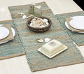 Chardin home Natural Jute Table Runner 13x48 Inch – Vintage Boho Rustic Table Decor – Handwoven Table Runner in Natural Jute and Aqua Turquoise – Farmhouse Dining or Console Table Accent